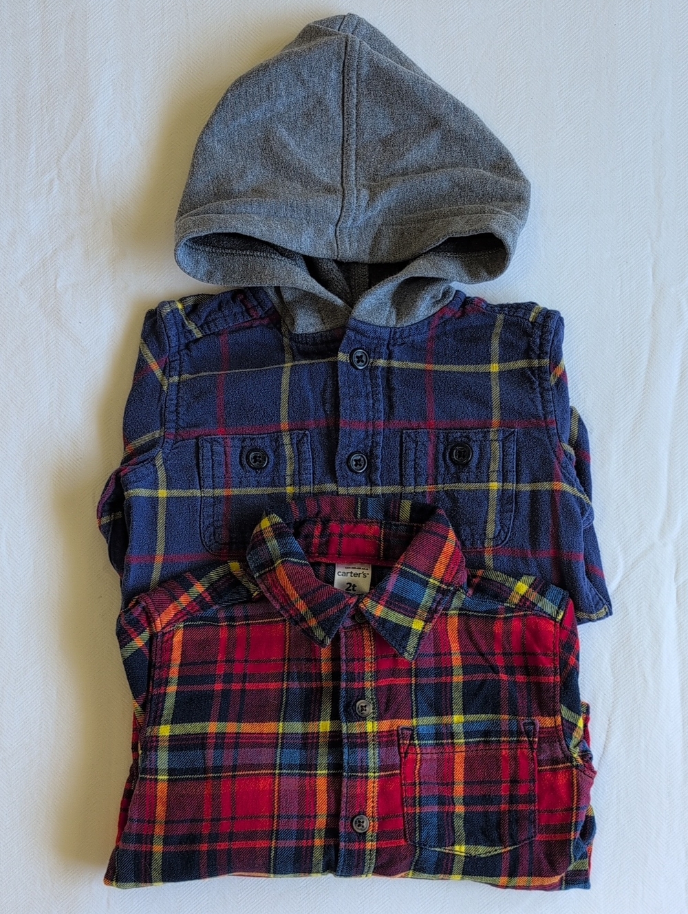 Carters Hooded Plaid Flannel Shirt Childrens Place Holiday Button Down Lot 2T